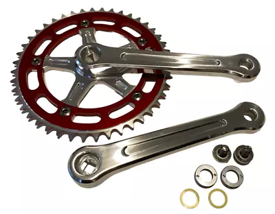 ProBMX BMX 3 Piece Aluminium Cranks Set Red Chainring With Old School BMX Style • $107.65