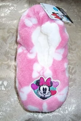 Minnie Mouse Snuggle Toes Slipper Socks Gripper Bottom Pink-White Shoe Size 10-4 • $8.99