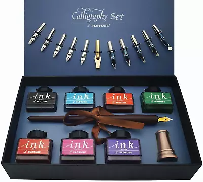 Calligraphy Pen Set – Includes Wooden Dip Pen Antique Brass Holder 11 Nibs 7  • $45.99