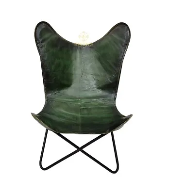 $227.90 • Buy Green Leather Butterfly Chair Handmade Genuine Openable Office Chair PL2-11