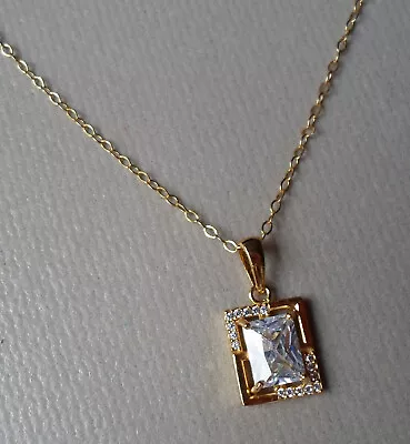 QVC Diamonique Cz Sterling/Yellow Gold Clad Framed Emerald Cut Pendant Necklace • $27.99