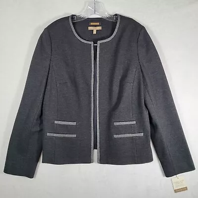 Talbots Italian Knit Fabric Jacket Women's 14 Lined Slate Gray Houndstooth • $75