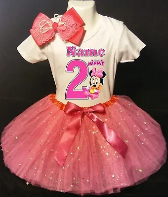 Minnie Mouse **With NAME** 2nd Second 2 Baby Fuchsia Tutu Dress Fast Shipping • $17.50