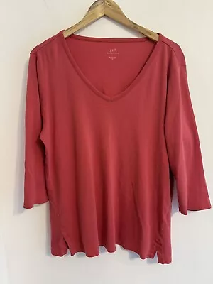 J Jill Jjill Pima 3/4 Sleeve V-Neck Tee Tunic Top Dark Pink XL Very Nice • $12