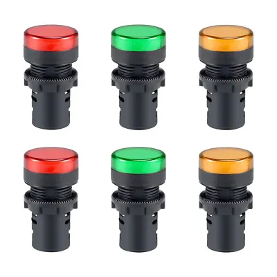 6Pcs AC/DC 12V Indicator Lights Red+Green+Yellow LED Flush Panel Mount 7/8  22mm • £11.98