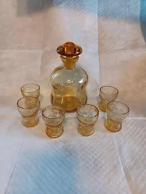 Vintage  Mid Century Art Deco  Liquor/Cordial Retro Decanter Stopper 6 Glasses  • $58