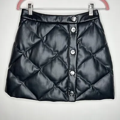 $150 • Buy Staud Dice Skirt Quilted Puffy Mini Faux Leather Black Button Front Size 4