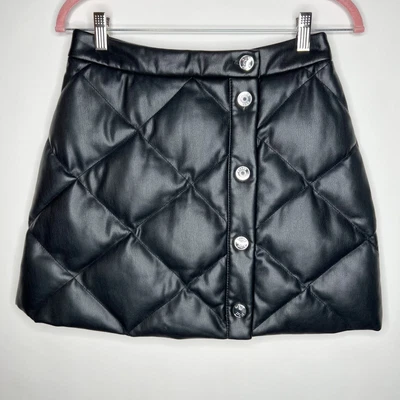 $150 • Buy Staud Dice Skirt Quilted Puffy Mini Faux Leather Black Button Front Size 4