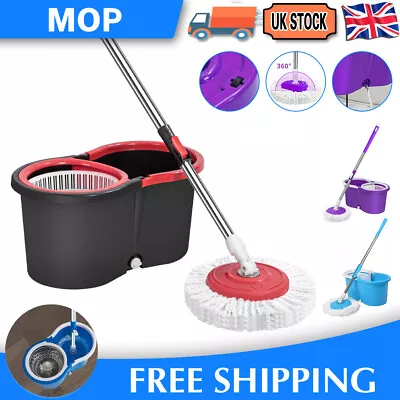 £11.99 • Buy 360° Rotating Magic Spin Floor Mop Bucket Set Microfibre With 2 Heads For Cleani