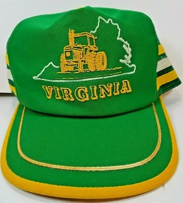 Vintage Virginia Tractor Farming Snapback Trucker Hat Mesh 3 Stripe Made In USA • $399.99