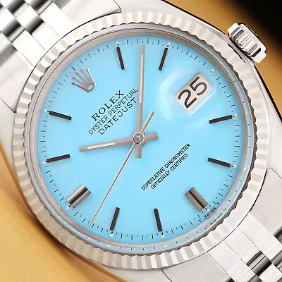 ROLEX MENS DATEJUST AQUA BLUE DIAL 18K WHITE GOLD STEEL WATCH W/ JUBILEE BAND • £3213.97