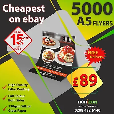 £89 • Buy 5000 A5 Flyers/Leaflets 130GSM Printed Double Sided High Quality Litho Printing