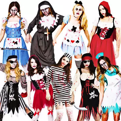 Zombie + Tights Ladies Fancy Dress Halloween Living Dead Horror Womens Costume • £24.99