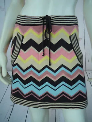 MISSONI TARGET Skirt S Mini Rayon Knit Drawstring Waist Zigzag Multicolor Print • $59