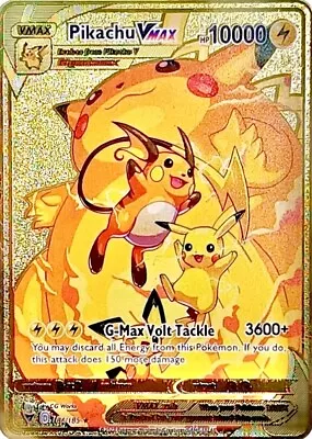 Pokemon Gold Metal Card Pikachu VMax Fun Art Card Vstar Vmax Mega Gx / Best Gift • £8.45