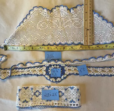 Vintage Lot Of 3 French Country Shabby Chic Crochet Blue Trim Accents • $18.99