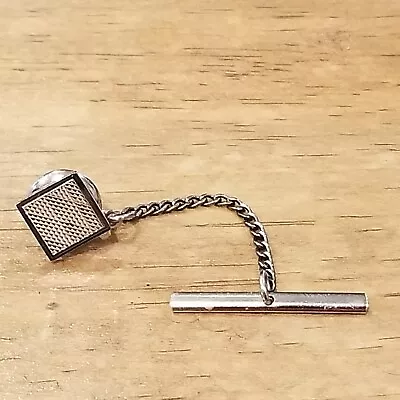 $6.44 • Buy Tie Tack Pin With Chain Silver Tone Square Geometric