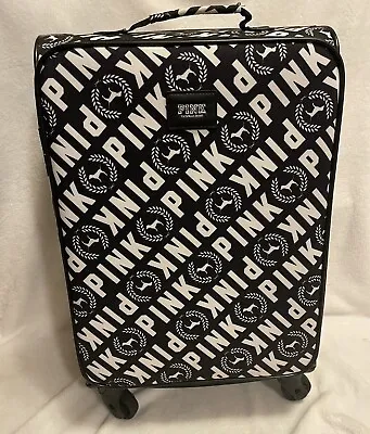 Victoria's Secret Pink Carry On Rolling Suitcase White & Black With Pink Logo • $79