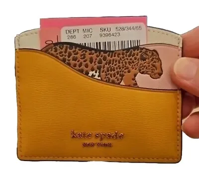 NWT Kate Spade Lucy Leopard  Katy  Pink Leather  Card Case Purse Wallet • $135.06