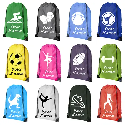 Personalised Name Drawstring Bag School PE Kit Swim Dance Football Sport Gym Bag • £5.85