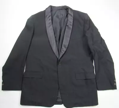 Vtg 50s SZ 44L 1 Button Tuxedo Jacket Blazer Mens Black Shawl Dinner Coat Tux • $24.99