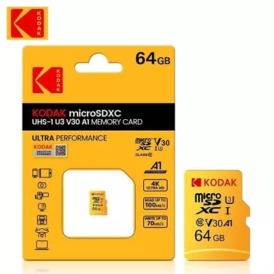 Kodak 64gb Tf Micro Sd Card Class 10 U3 Mobile Camera Memory Ships From Usa • $9.99