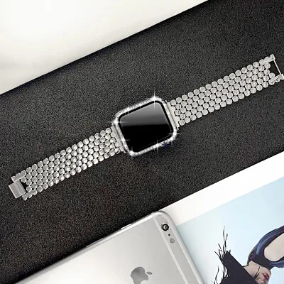 $26.18 • Buy For Apple Watch Band Series 6 SE 5 4 3 38mm-44mm Metal Strap + Diamond TPU Case