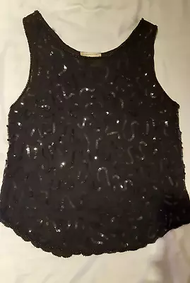 Charlotte Halton Ladies Black Sheer Lined Sleeveless Sequined Top  UK Size 12 • £4.95