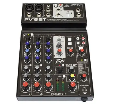 Peavey PV6 BT 6 Channel Stereo Mixer With Compression And Bluetooth • $199.99