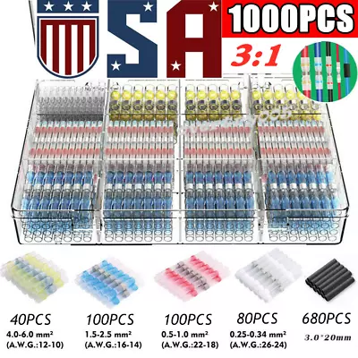 1000PCS Solder Seal Sleeve Heat Shrink Electric Butt Wire Connector Terminal Kit • $20.99