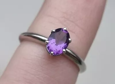 9ct White Gold Amethyst Solitaire Ring Hallmarked Used 1.9g • £74.99