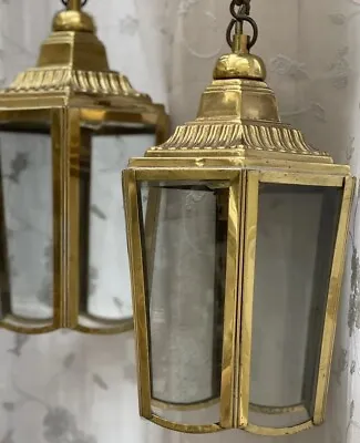 Pair Vintage Brass Lanterns Pendant Lights Hall Lights Old LightsPair Lights • £145