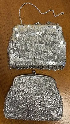 Vintage Sequins Purses White Seed Micro Bead Evening Bag Clutch Flapper Lot Of 2 • $9.99