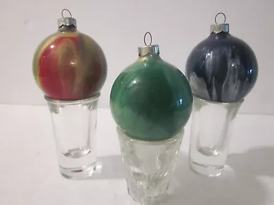 Vintage Swirl Painted Glass Balls Christmas Ornaments Medium 2” - Set Of 3 • $19.95