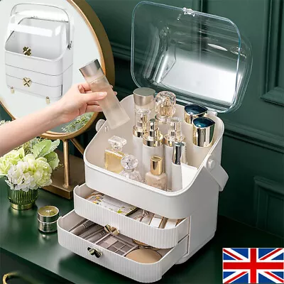 XL Large Make Up Organiser Cosmetic Vanity Case Box 2 Drawers Skincare Storage • £16.95