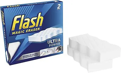 Flash Magic Eraser Ultra Power Re-Usable Sponge Remover Stain Scuffs Cleaning 2 • £3.95