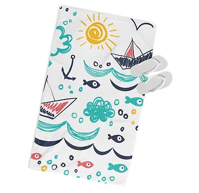 Sail Boat Marine Life MICROFIBRE BEACH TOWEL Designer White • £22.99