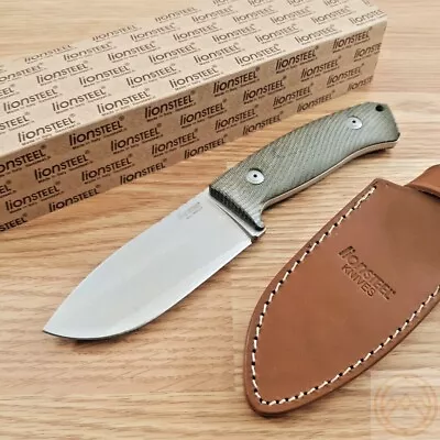 LionSTEEL M3 Hunting Fixed Knife 4.25  Niolox Steel Blade Green Canvas Handle • $135.59