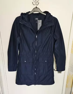 M&S Collection Womens Stormwear Hooded Navy Blue Rain Jacket BNWT Size UK - 6 • £26.99