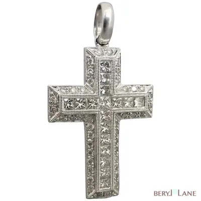 Modern 18ct WHITE GOLD Princess & Brilliant Cut 1.50tcw DIAMOND CROSS PENDANT • £1744.79