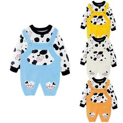 Toddler Baby Overall Cow Print Clothes Boys Girls Jumpsuit Shirt Outfits Casual • £10.65