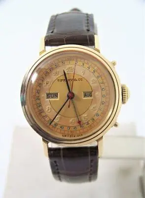 Vintage 14k Gold TIFFANY & CO Triple Calendar Winding Mens Watch 1940s VERY RARE • $7499