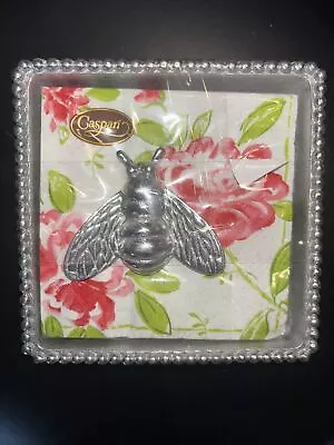 Mariposa Beaded Napkin Holder With Bee Weight 5.75” Sq Recycled • $24.99