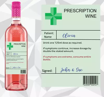 £2.99 • Buy Personalised Prescription Wine Bottle Label Birthday Get Well Christmas /K