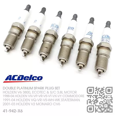 Acdelco Platinum Spark Plugs V6 Ecotec 3.8l Motor [holden Vs-vt-vx-vy Commodore] • $82.50