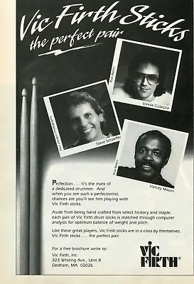 1990 Small Print Ad Of Vic Firth Drumsticks W Vinnie Colaiuta Steve Schaeffer • $9.99