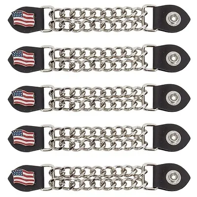 USA Flag Leather Motorcycle Vest Extenders For Men Biker Double Chrome Chains • $34.96