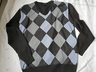 Sahara Club Sweater Big Mens XXL Argyle/Diamond 100% Polyester Grey Blue Black • $17.95