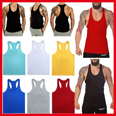 T Back Vest Mens Gym Singlet Tank Top Racer Y Back Bodybuilding Cotton Man Men • $11.45