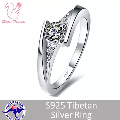 $19.99 • Buy 🔥💍 S925 Tibetan Silver Elegant Ring ⚪0.75ct Zirconia Diamond 💎 Gift Jewellery